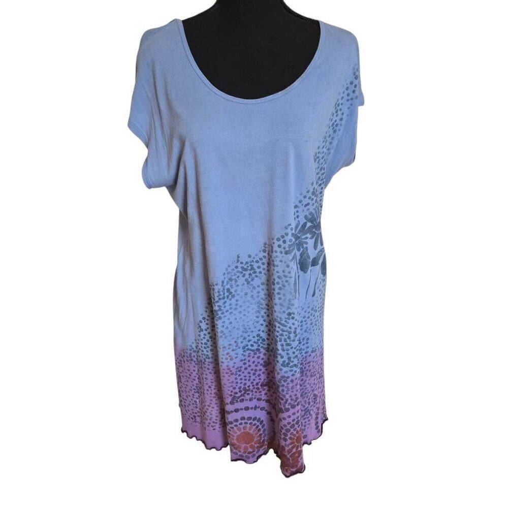 Dharma Trading Company Womens Cotton Short Sleeve Boho Dress Blue Size Large